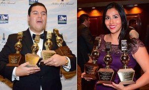 KEYT's Oscar Flores and Victoria Sánchez celebrate their big Golden Mike wins.